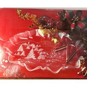 Mikasa Christmas Story Oval Canape 17 1/4" Fluted Glass Serving Platter